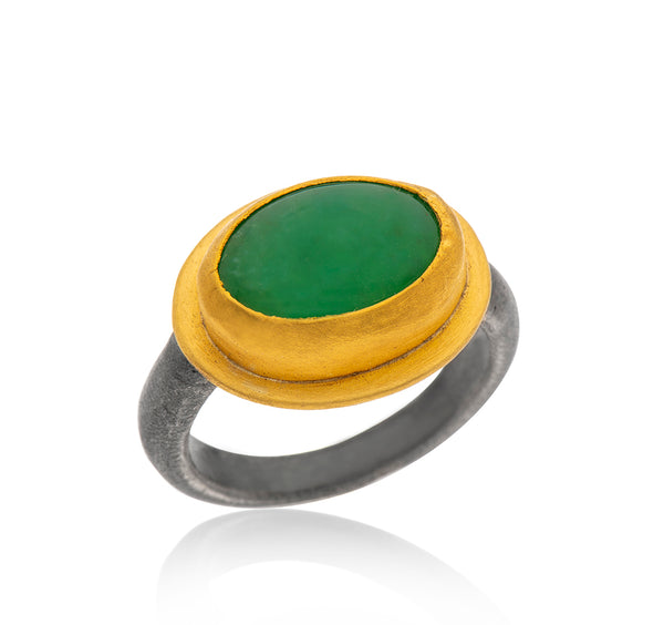 Nava Zahavi Yellow Gold Chrysoprase Planet Ring