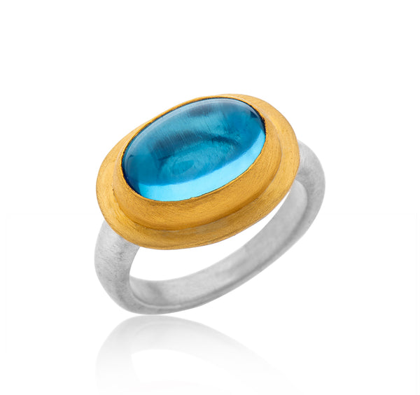 Nava Zahavi Yellow Gold Blue Topaz Cabochon Ring
