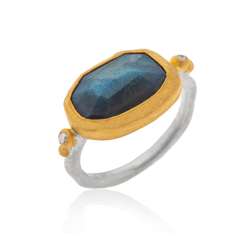 Nava Zahavi Yellow Gold Oval  Labradorite and Diamonds Ring