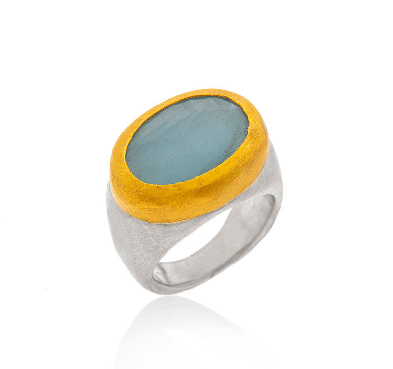 Nava Zahavi Yellow Gold Aquamarine Oval Ring