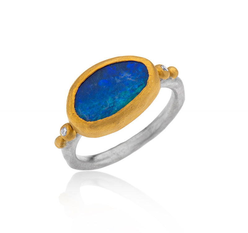 Nava Zahavi Yellow Gold Opal and Diamonds Ring