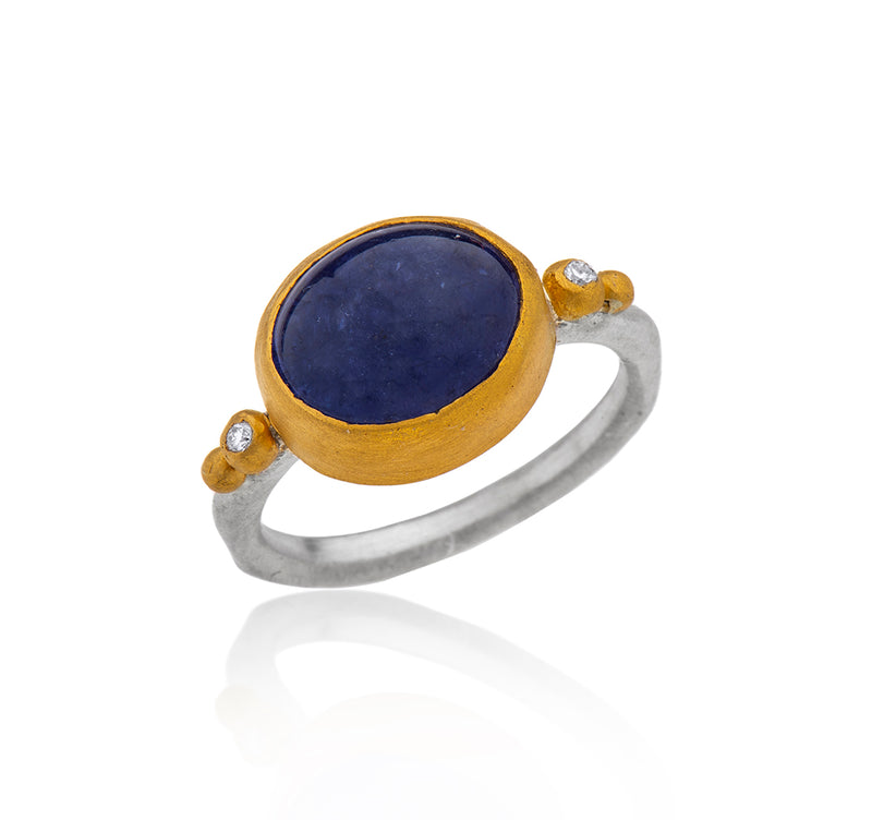 Nava Zahavi Yellow Gold Oval Tanzanite and Diamonds Ring