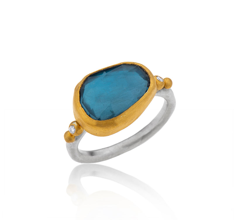 Nava Zahavi Yellow Gold Blue Topaz and Diamonds Ring