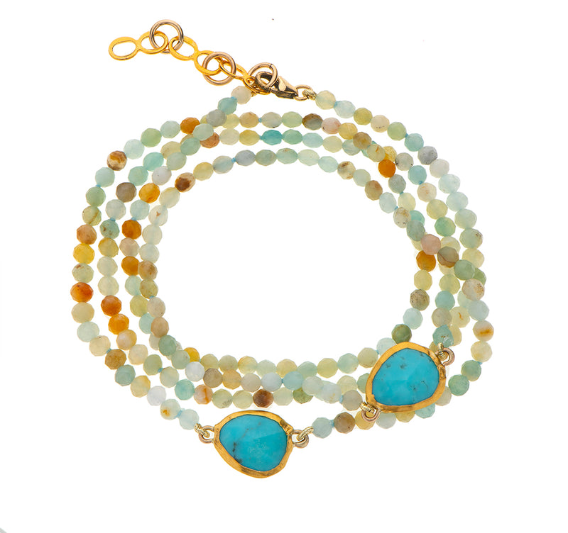 Nava Zahavi Yellow Gold Amazonite and Turquoise Bracelet