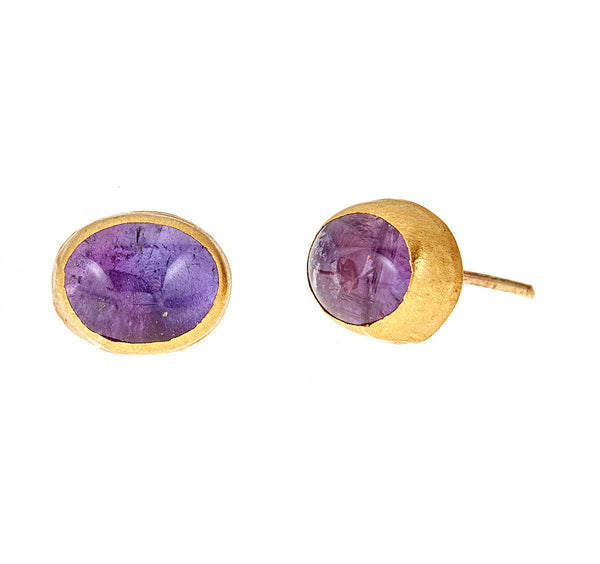 Nava Zahavi Yellow Gold Purple Amethyst Stud Earrings