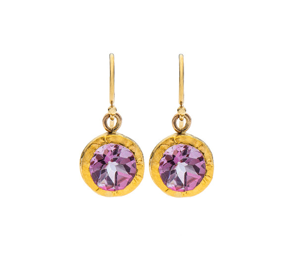 Nava Zahavi Yellow Gold Pink Topaz Round Earrings