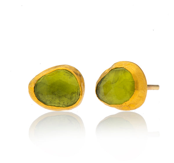 14k Yellow Gold Peridot Earrings Studs Round Basket Set - Genuine Gems |  Jewelryland.com