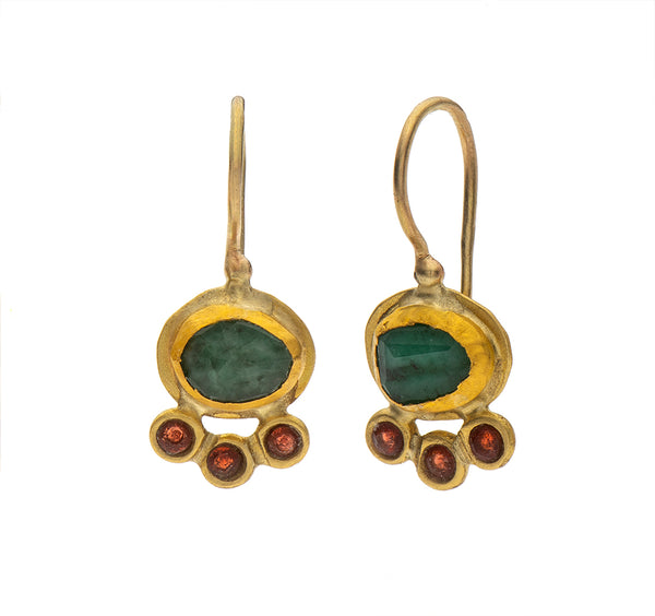 Nava Zahavi Yellow Gold Emerald and Garnet Earrings