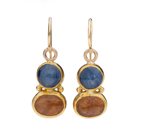 Nava Zahavi Yellow Gold Kyanite and Sunstone Earrings