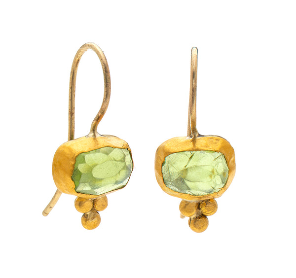 Nava Zahavi Yellow Gold Rectangular Peridot Earrings