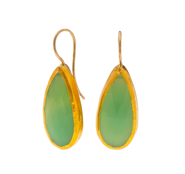 Nava Zahavi Yellow Gold Chrysoprase Teardrop Earrings