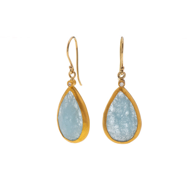 Nava Zahavi Yellow Gold Aqua Drop Earrings