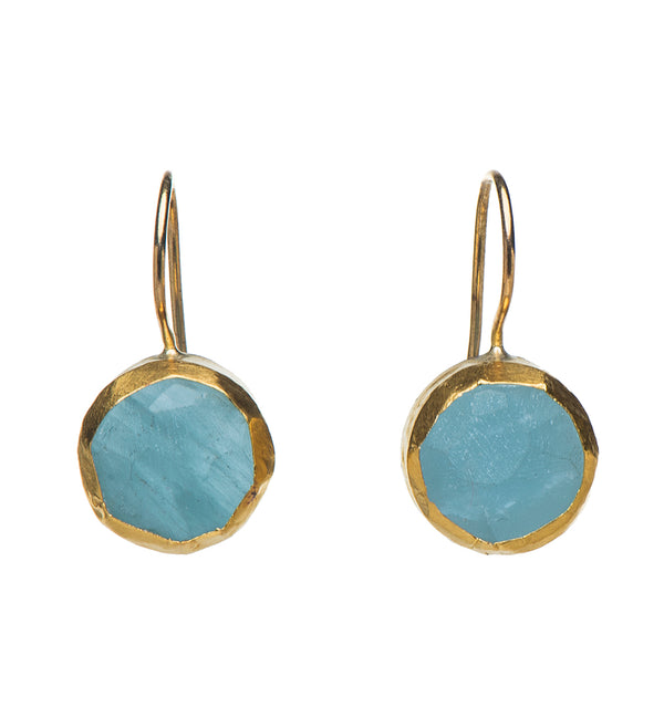 Nava Zahavi Yellow Gold Round Hand polished Aquamarine Earrings