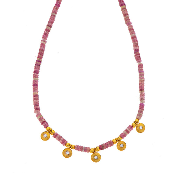 Nava Zahavi 18K Yellow Gold Diamonds and Ruby Slices Necklace