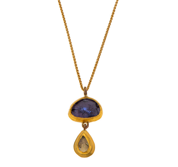 Nava Zahavi Yellow Gold Tanzanite and Tourmaline Necklace