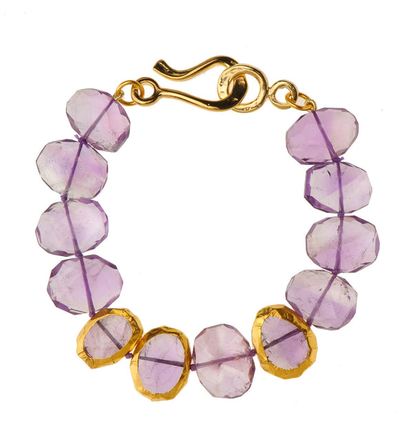 Bracelet of Amethyst with three stones wrapped with 24K Gold 7.5" Long or upon request