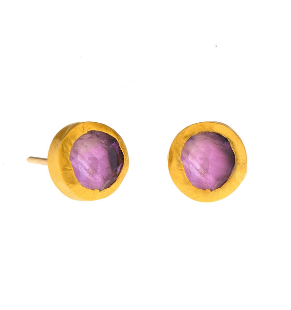 Stud Amethyst Earrings wrapped with 24K Gold