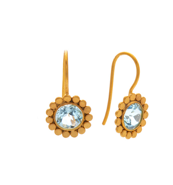 Nava Zahavi Yellow Gold Blue Topaz Flower Earrings