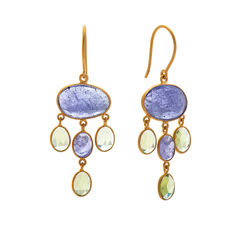 Nava Zahavi Yellow Gold Tanzanite Peridot Dangling Earrings