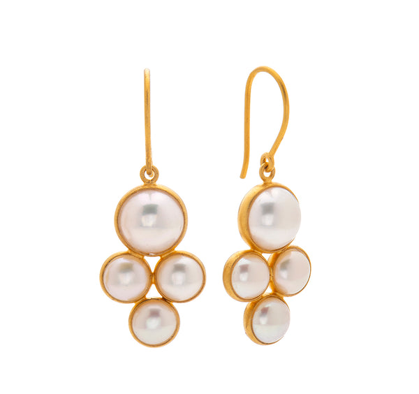 Nava Zahavi Yellow Gold Clover Pearl Earrings