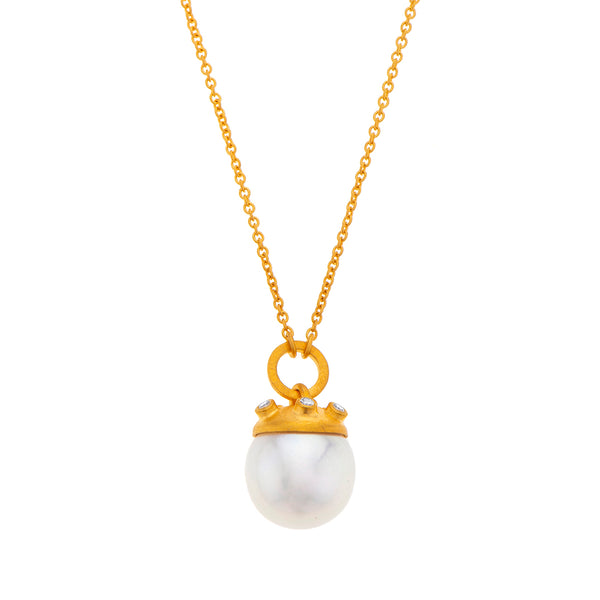 Nava Zahavi 18K Gold Pearl and Diamonds Dome Necklace