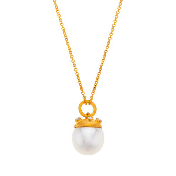 Nava Zahavi 18K Gold Pearl and Diamonds Dome Necklace